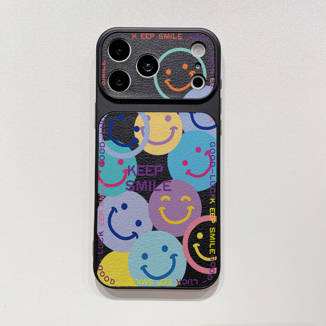 for iPhone 18 17 Pro Max 16 15 14 Plus Phone Case PU Leather Shockproof Cover Smile Face Flower