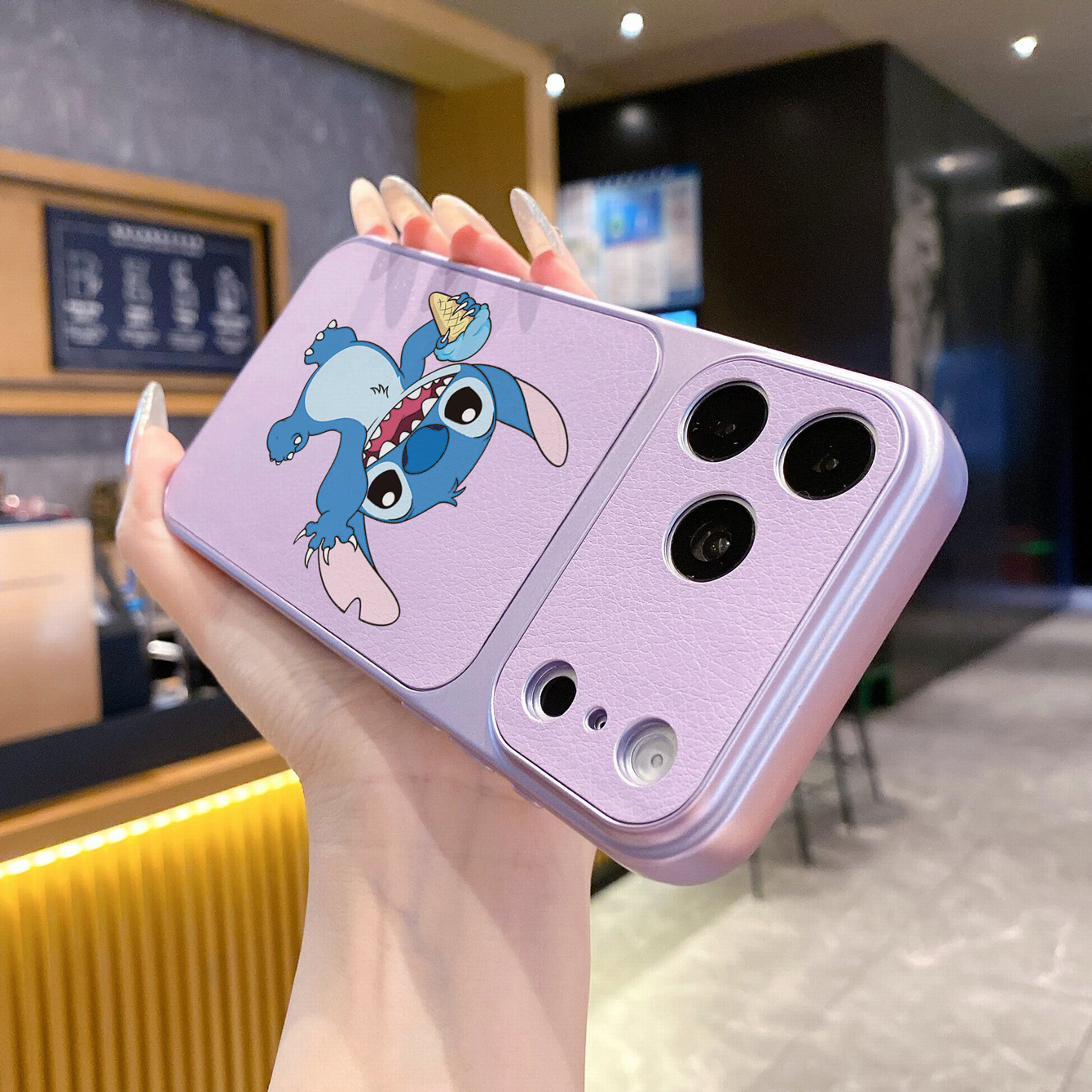 for iPhone 18 17 Pro Max 16 15 14 Plus Phone Case PU Leather Shockproof Cover Icecream Stitch Angel