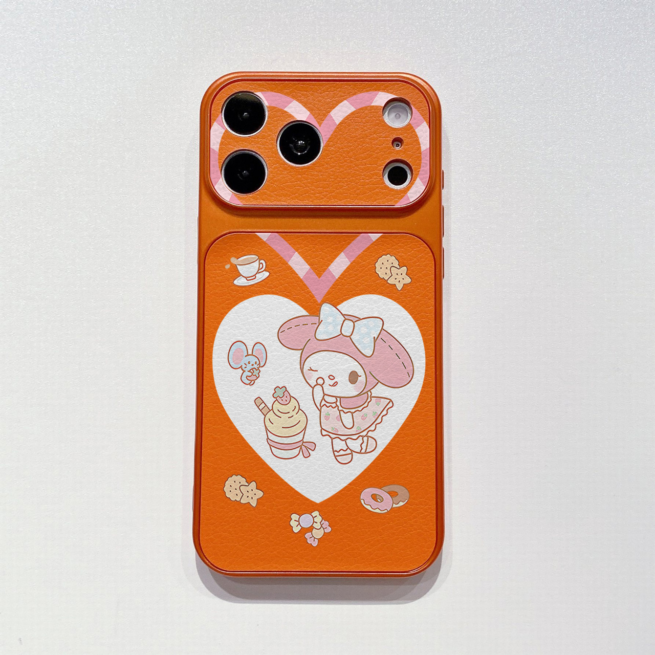 for iPhone 18 17 Pro Max 16 15 14 Plus Phone Case PU Leather Shockproof Cover Heart My melody Kuromi