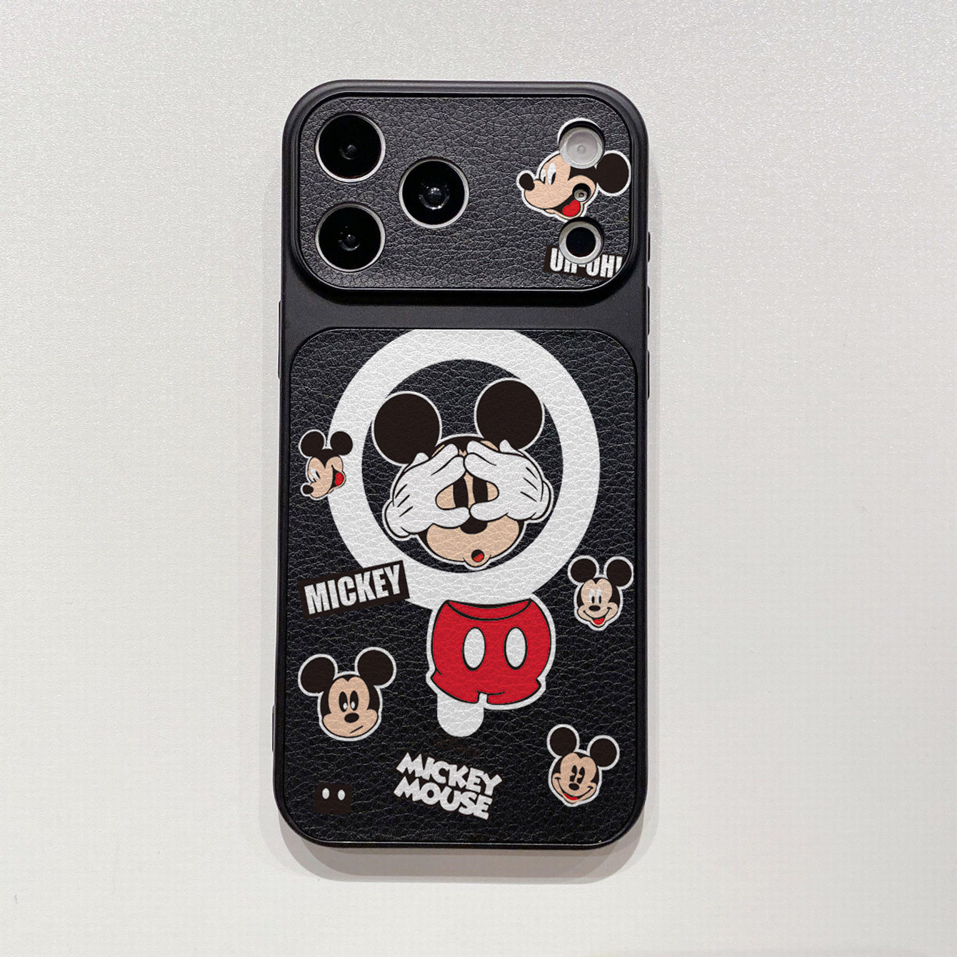 for iPhone 18 17 Pro Max 16 15 14 Plus Phone Case PU Leather Shockproof Cover Funny Mickey