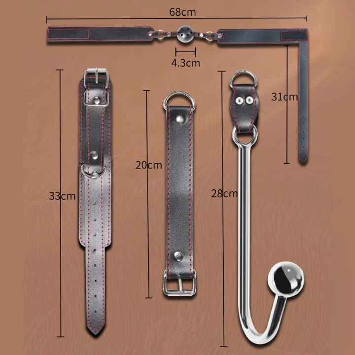 BDSM Sex Slaves Bondage Restraint Anal Hook Options Mouth Ball Gag Collor Chain Bed Foreplay SM Game Fetish Role Play Adjustable Cuffs Adult Sex Toys for Women Men Couples Beginner - image 3