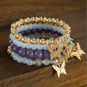 New Bohemian Gift Creative women's jewelry Butterfly Crystal multi-layer beaded fashion bracelet 4-piece set