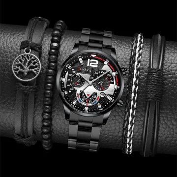 5PCS Men Watch Set Men's Watch And 4PCS Bracelet Fashion With Calendar Sports Business Quartz Steel Strip Watch Men's Sports Watch Male Wrist Watch