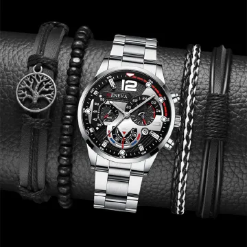 5PCS Men Watch Set Men's Watch And 4PCS Bracelet Fashion With Calendar Sports Business Quartz Steel Strip Watch Men's Sports Watch Male Wrist Watch
