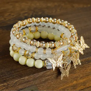 New Bohemian Gift Creative women's jewelry Butterfly Crystal multi-layer beaded fashion bracelet 4-piece set