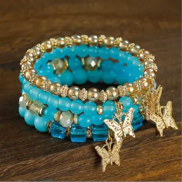 New Bohemian Gift Creative women's jewelry Butterfly Crystal multi-layer beaded fashion bracelet 4-piece set