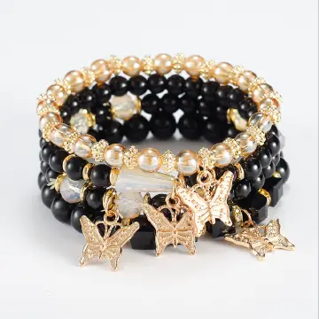 New Bohemian Gift Creative women's jewelry Butterfly Crystal multi-layer beaded fashion bracelet 4-piece set