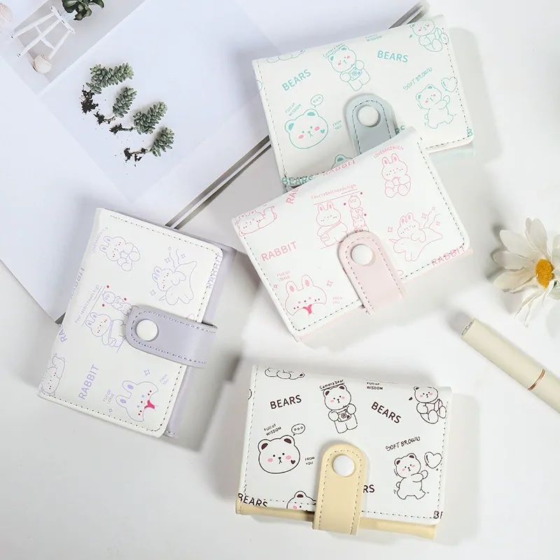 Women Short Wallet Cute Bear PU Leather Small Wallet Female Card Holder Mini Wallet Lady White Wallet Clutch Bag Wallet Girl Wallet Gift Wallet Daily Use Travel Party