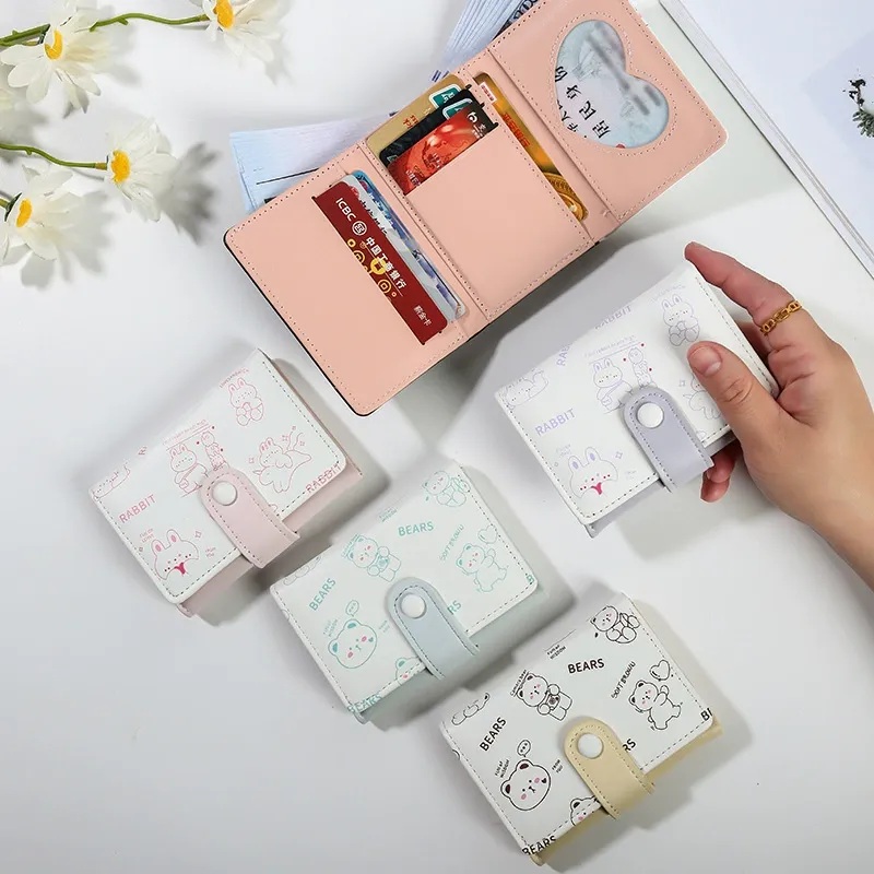 Women Short Wallet Cute Bear PU Leather Small Wallet Female Card Holder Mini Wallet Lady White Wallet Clutch Bag Wallet Girl Wallet Gift Wallet Daily Use Travel Party
