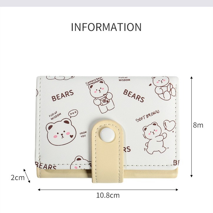 Women Short Wallet Cute Bear PU Leather Small Wallet Female Card Holder Mini Wallet Lady White Wallet Clutch Bag Wallet Girl Wallet Gift Wallet Daily Use Travel Party
