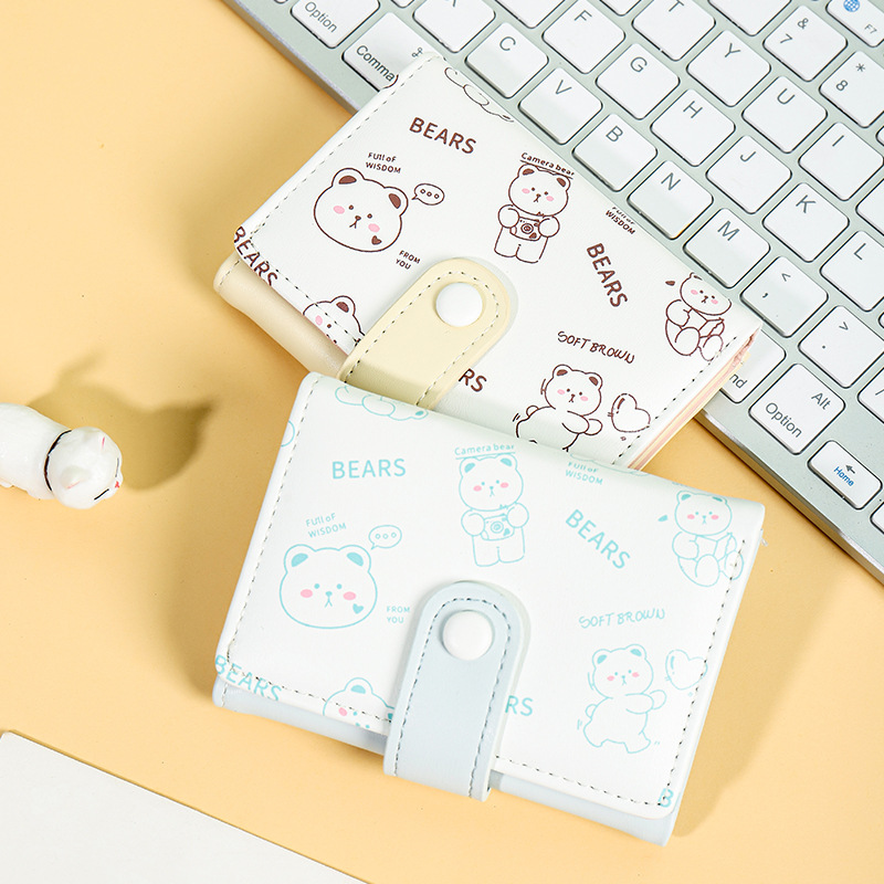 Women Short Wallet Cute Bear PU Leather Small Wallet Female Card Holder Mini Wallet Lady White Wallet Clutch Bag Wallet Girl Wallet Gift Wallet Daily Use Travel Party