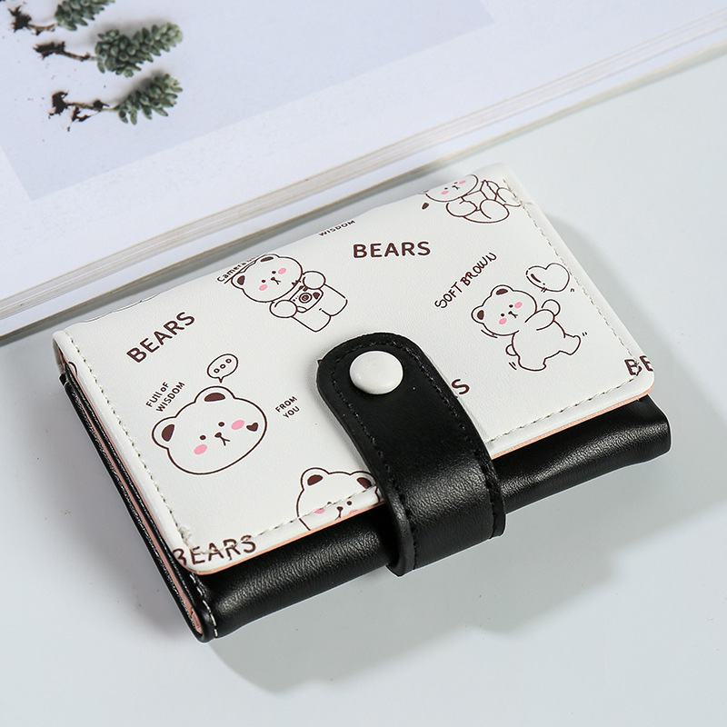 Women Short Wallet Cute Bear PU Leather Small Wallet Female Card Holder Mini Wallet Lady White Wallet Clutch Bag Wallet Girl Wallet Gift Wallet Daily Use Travel Party
