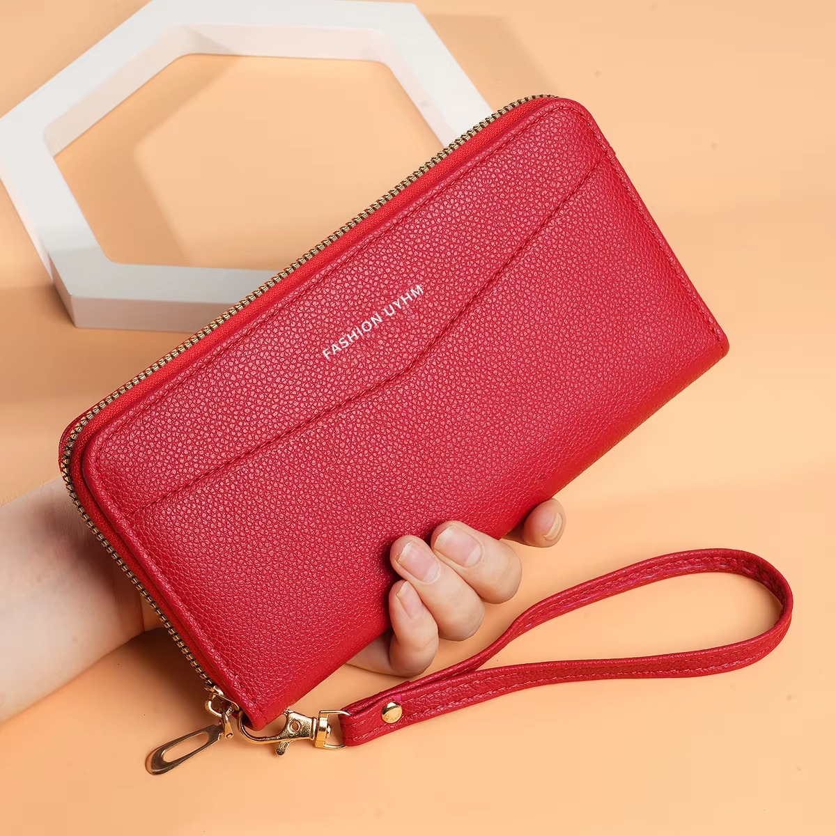 Women Wallet PU Leather Purse Female Long Wallet Women's High-End Portable Wallet Long Style Zipper Coin Purse Simple Lychee Texture PU Clutch Bag Daily Use Travel Party