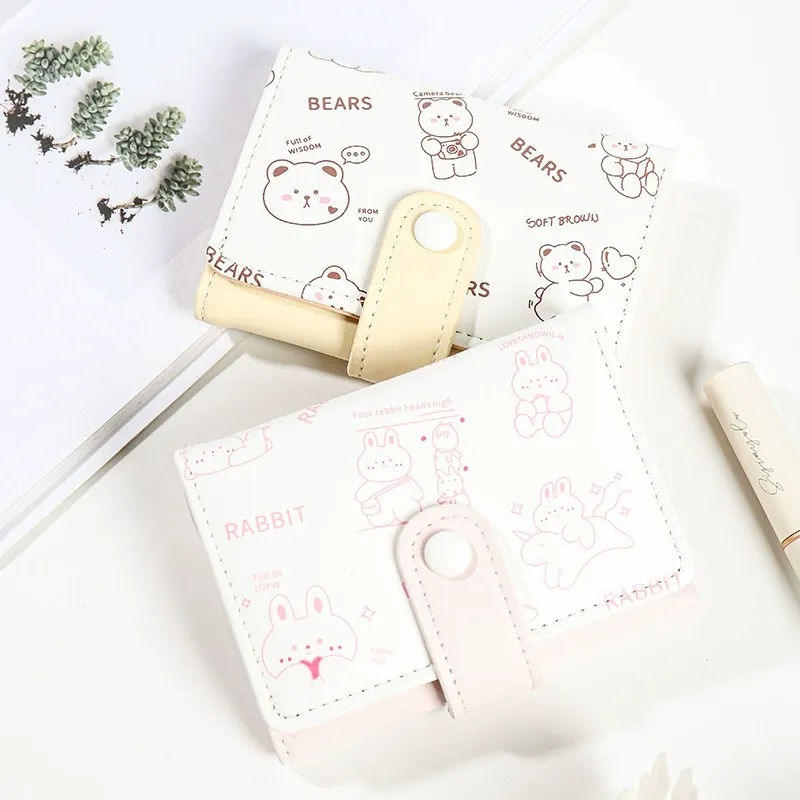 Women Short Wallet Cute Bear PU Leather Small Wallet Female Card Holder Mini Wallet Lady White Wallet Clutch Bag Wallet Girl Wallet Gift Wallet Daily Use Travel Party