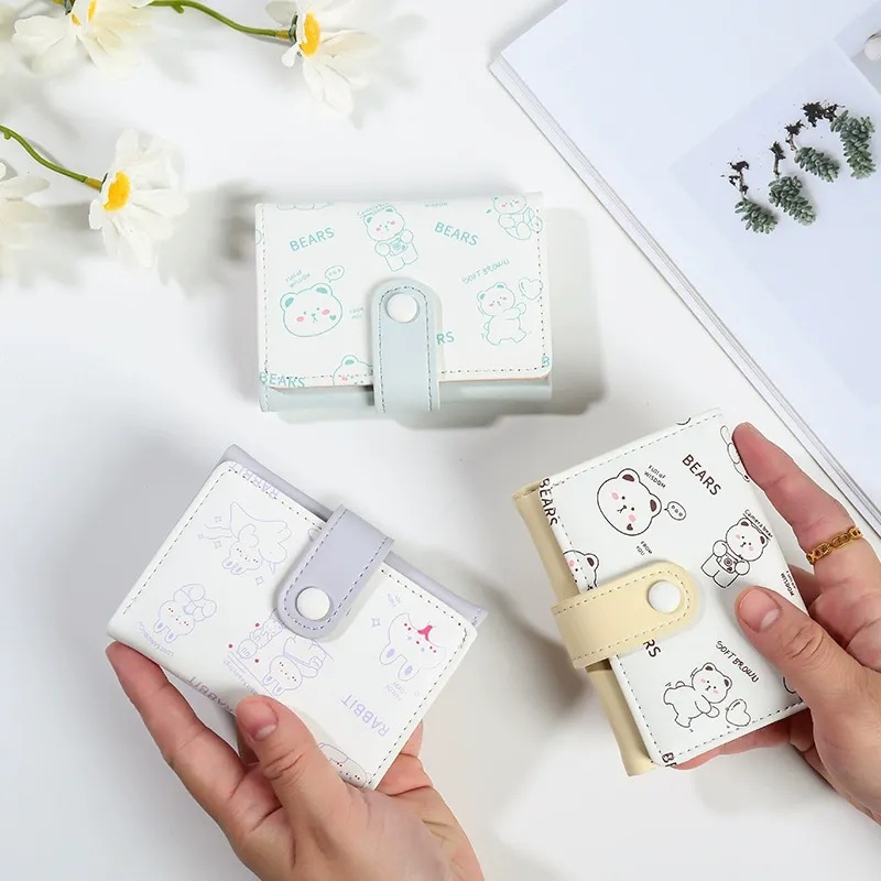 Women Short Wallet Cute Bear PU Leather Small Wallet Female Card Holder Mini Wallet Lady White Wallet Clutch Bag Wallet Girl Wallet Gift Wallet Daily Use Travel Party