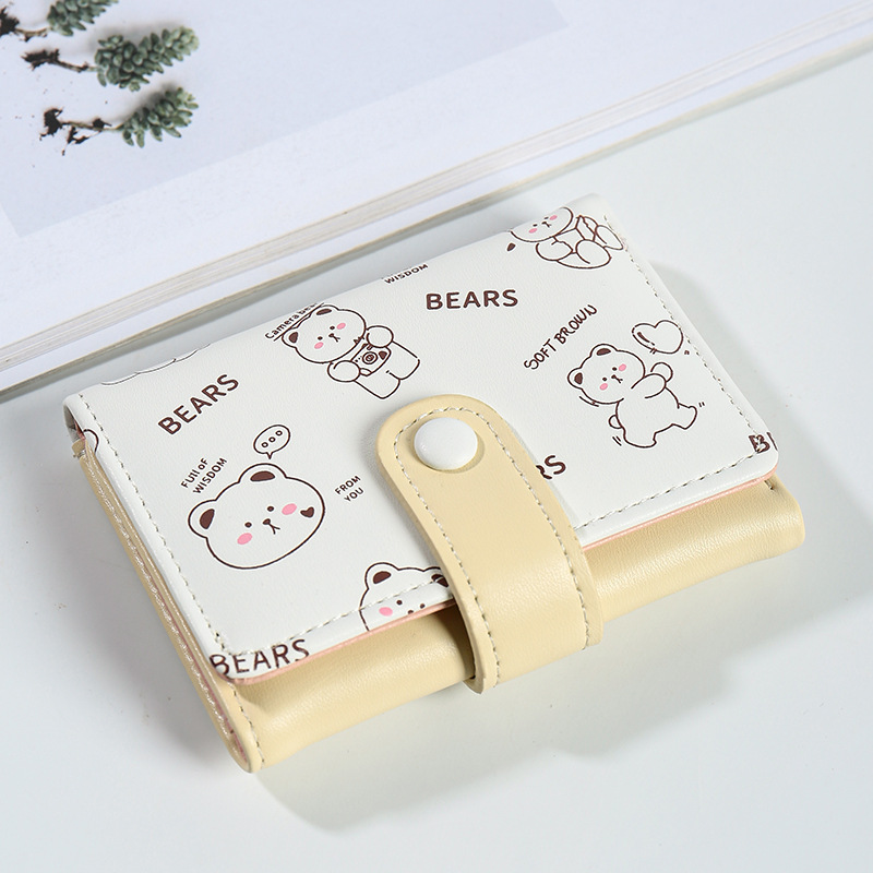Women Short Wallet Cute Bear PU Leather Small Wallet Female Card Holder Mini Wallet Lady White Wallet Clutch Bag Wallet Girl Wallet Gift Wallet Daily Use Travel Party
