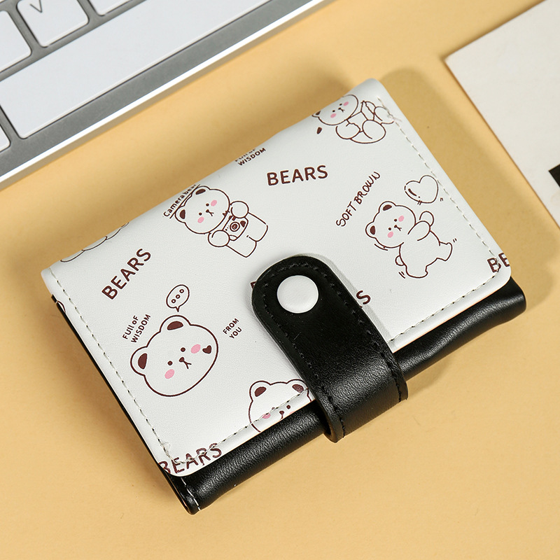 Women Short Wallet Cute Bear PU Leather Small Wallet Female Card Holder Mini Wallet Lady White Wallet Clutch Bag Wallet Girl Wallet Gift Wallet Daily Use Travel Party