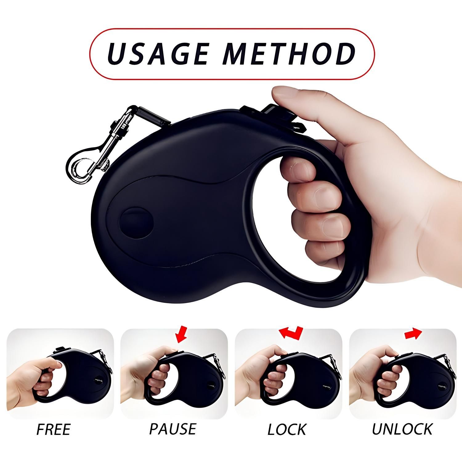 16Ft Retractable Dog Leash,Light Weight Leash for Small to Medium Dogs/Cats Up to 50lbs,Stainless Steel Spring Strong Nylon Tape, Tangle Free, One-Handed Brake.(Black)