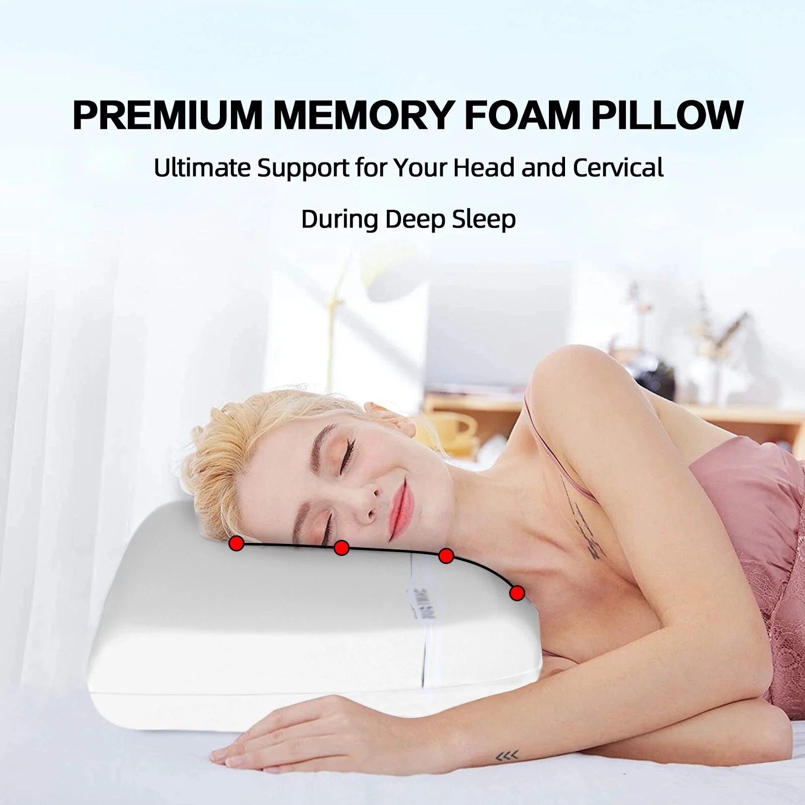 1pc Orthopedic Memory Foam Pillow 70x42cm – Cooling Gel Infused & Breathable White Pillow for Neck Pain Relief, Side & Back Sleepers