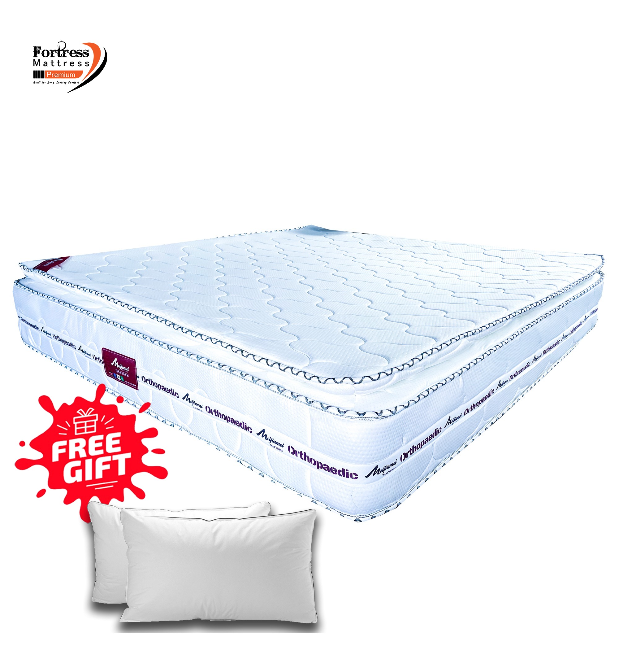 5x6ft Luxury Orthopedic Pocket Spring Mattress with  Pillow Top - 2 Free Pillows - Random Color Dispatch
