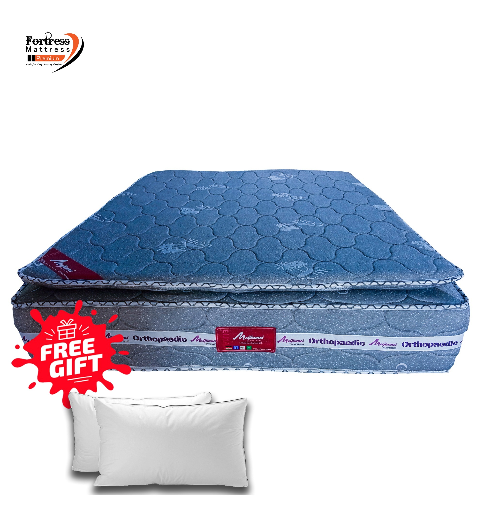 5x6ft Luxury Orthopedic Pocket Spring Mattress with  Pillow Top - 2 Free Pillows - Random Color Dispatch
