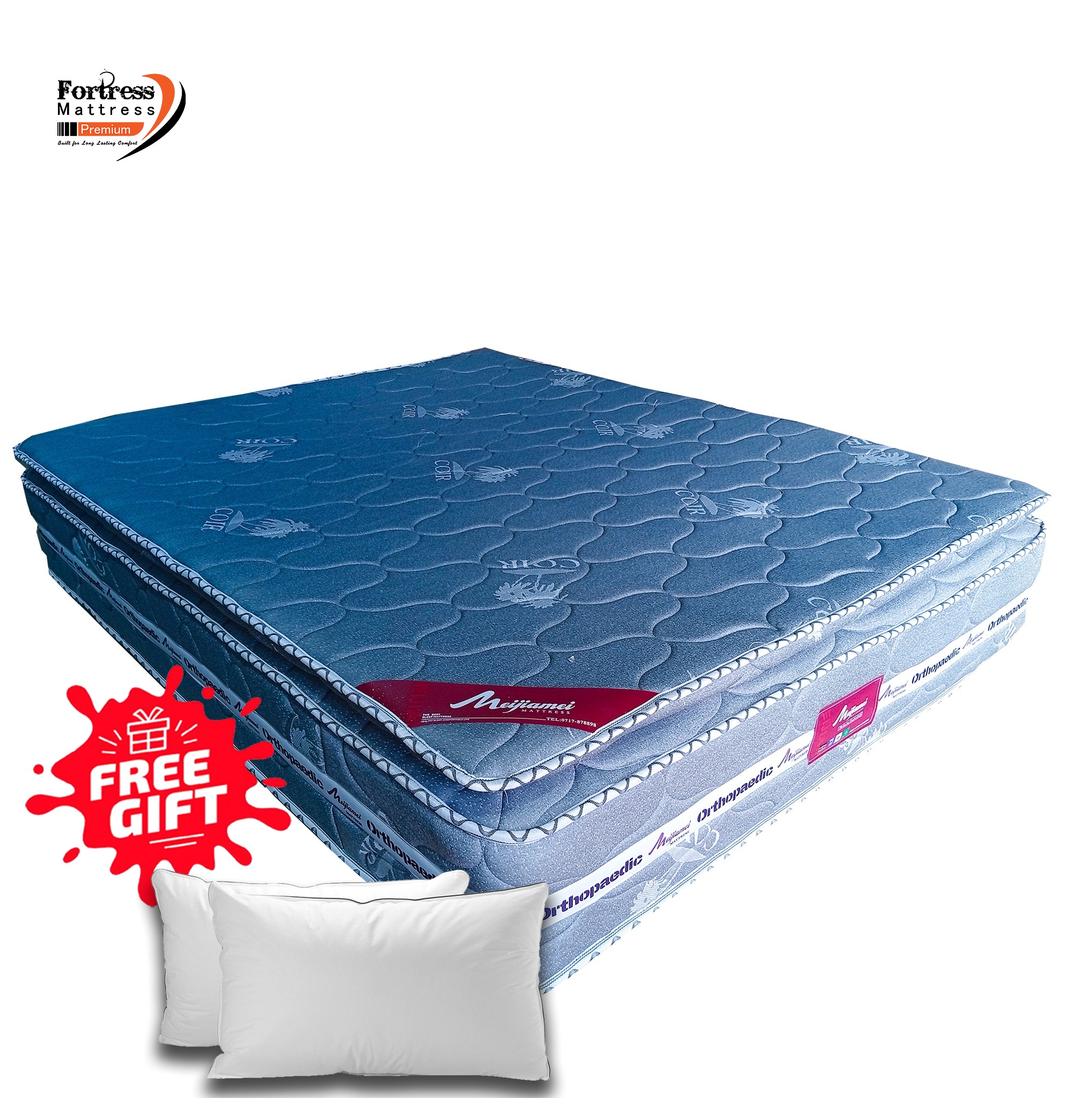 5x6ft Luxury Orthopedic Pocket Spring Mattress with  Pillow Top - 2 Free Pillows - Random Color Dispatch