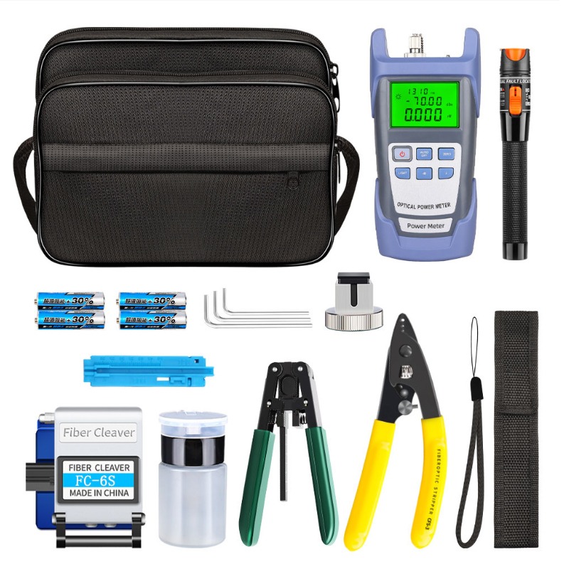 Fiber Optic Tool Kit | Stripper, Cleaver, Cutter, Optical Power Meter, Visual Fault Locator & Cleaning Accessories | Compact Professional Set