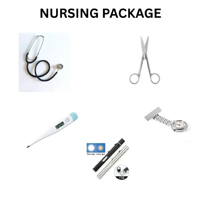 Basic Nursing Essentials Kit | Student Stethoscope | Medical Scissors | Nurse Watch | Clinical Thermometer | Rechargeable Pen Torch | Ideal for Nursing Students & Healthcare Workers