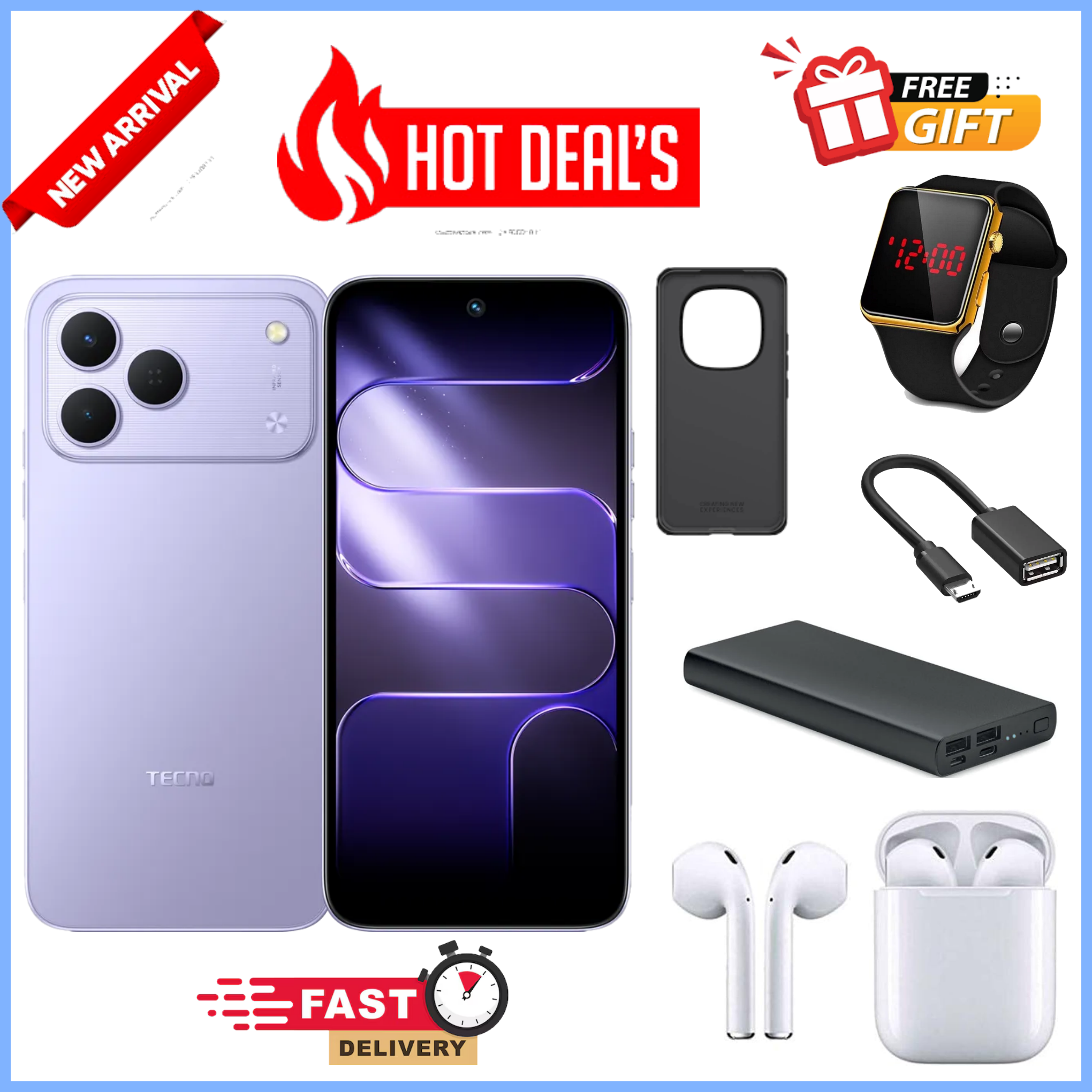 NEW ARRIVAL DEAL!!Tecno Spark 50 128GB/256GB + UpTo 8GB/16GB EXTENDED  6.67''  Camera 50MP Main Camera 45W Super Charging 6700mAh smartphone.+FREE GIFTS