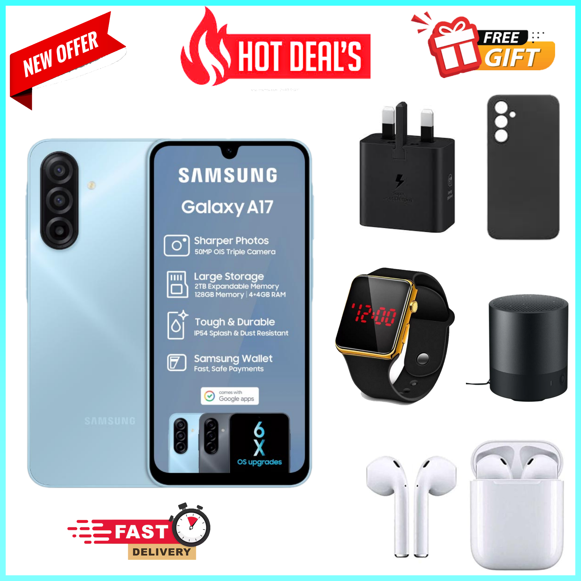 LIMITED TIME DEALS!!! Samsung Galaxy A17 256GB/128GB+4GB/6GB/8GB 6.7" Super AMOLED Display  50MP Triple Camera Android 15 5000mAh 25W Type-C  Samsung A17, A17 Samsung  ALL THE DISPLAYED GIFTS