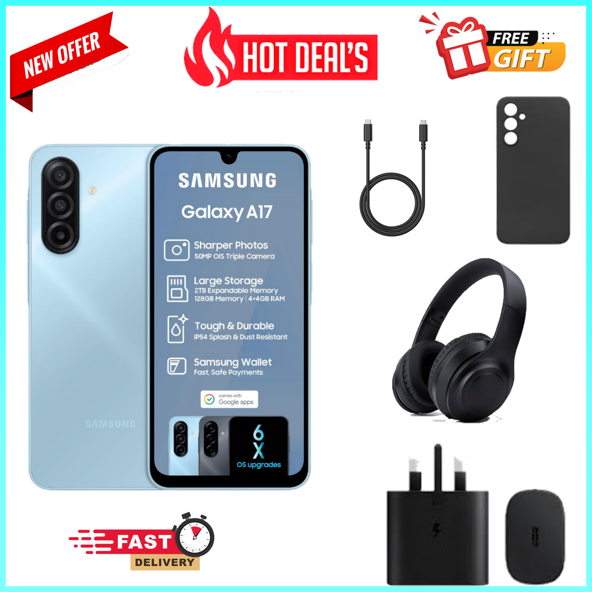 LIMITED TIME DEALS!!! Samsung Galaxy A17 256GB/128GB+4GB/6GB/8GB 6.7" Super AMOLED Display  50MP Triple Camera Android 15 5000mAh 25W Type-C  Samsung A17, A17 Samsung  ALL THE DISPLAYED GIFTS