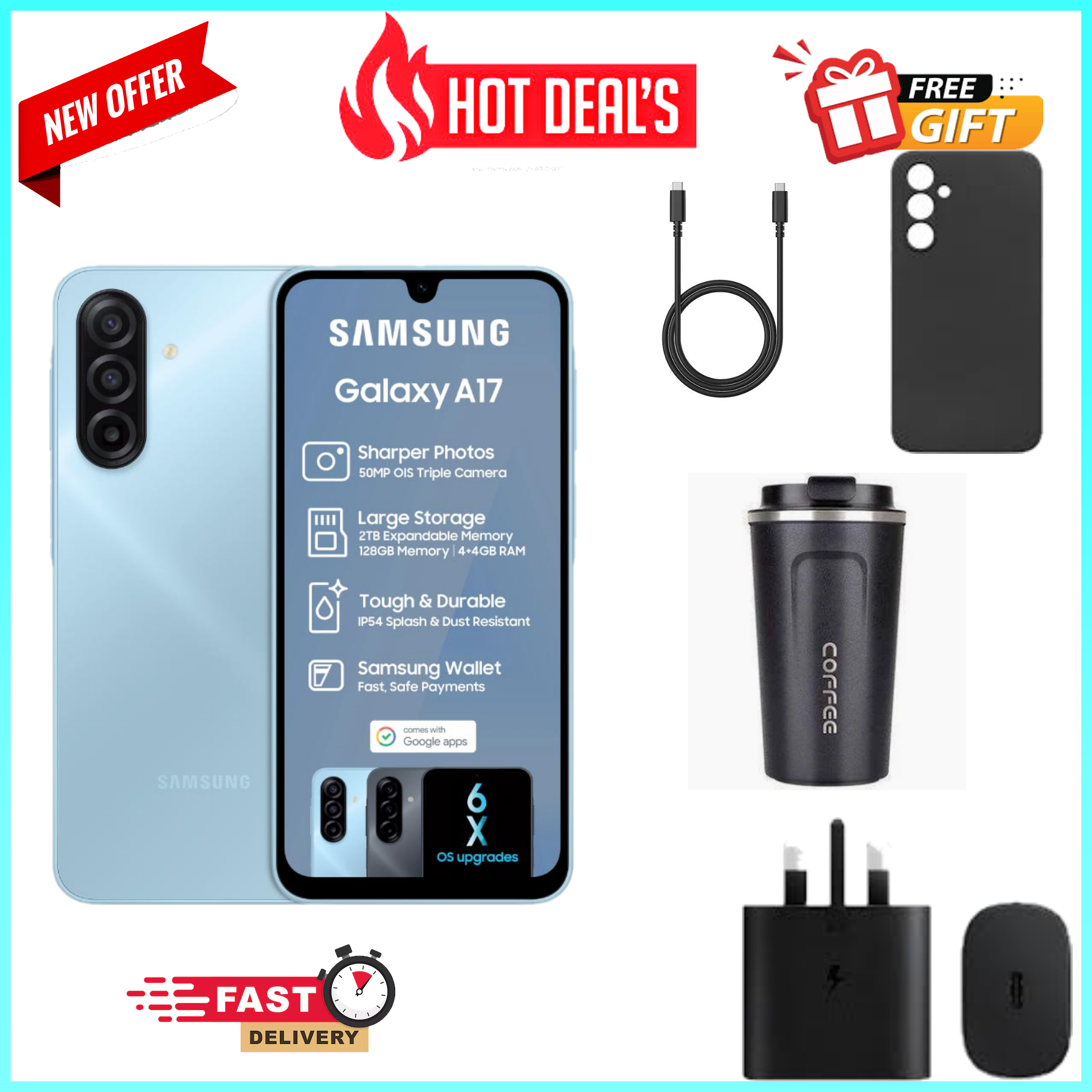 LIMITED TIME DEALS!!! Samsung Galaxy A17 256GB/128GB+4GB/6GB/8GB 6.7" Super AMOLED Display  50MP Triple Camera Android 15 5000mAh 25W Type-C  Samsung A17, A17 Samsung  ALL THE DISPLAYED GIFTS