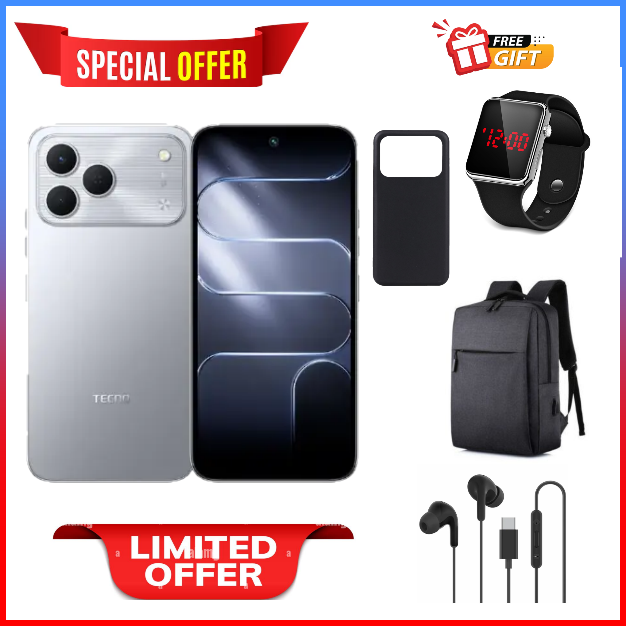 NEW ARRIVAL DEAL!!Tecno Spark 50 128GB/256GB + UpTo 8GB EXTENDED  6.67''  Camera 50MP Main Camera 45W Super Charging 6700mAh smartphone.+FREE GIFTS