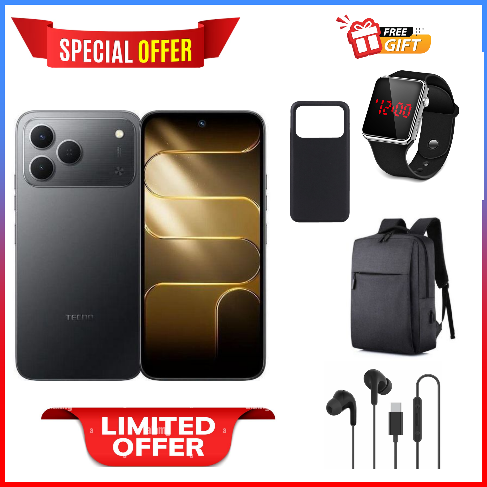 NEW ARRIVAL DEAL!!Tecno Spark 50 128GB/256GB + UpTo 8GB EXTENDED  6.67''  Camera 50MP Main Camera 45W Super Charging 6700mAh smartphone.+FREE GIFTS