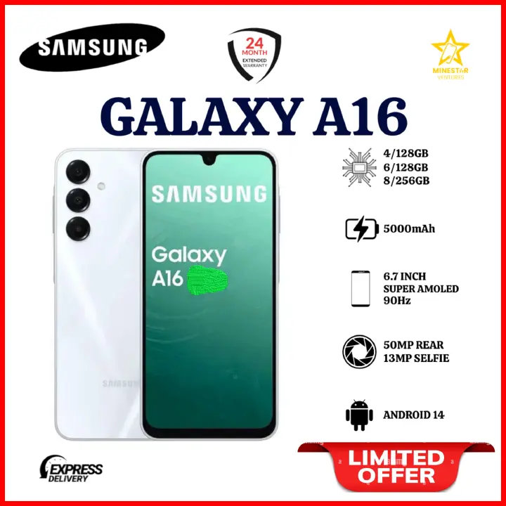 LIMITED DEALS!! ABRAND NEW  Samsung Galaxy A16 128GB+4GB 6.7" Super AMOLED D 50MP Triple Camera Android 14 Mediatek Helio G99 5000mAh 25W Type-C Charge Smart Phones samsung A16  A16 samsung+FREE GIFTS