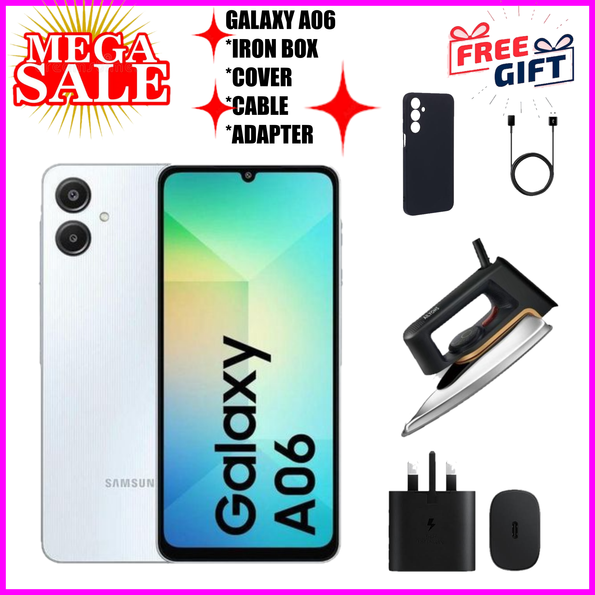 LIMITED TIME DEALS!!Samsung Galaxy A06 64GB/128GB+4GB 50MP Camera 6.7" 90Hz MTK Helio G85 (12nm) 5000mAh 25W Type-C Charge Android 14 Samsung A06  A06 samsung Smart Phone+FREE GIFTS