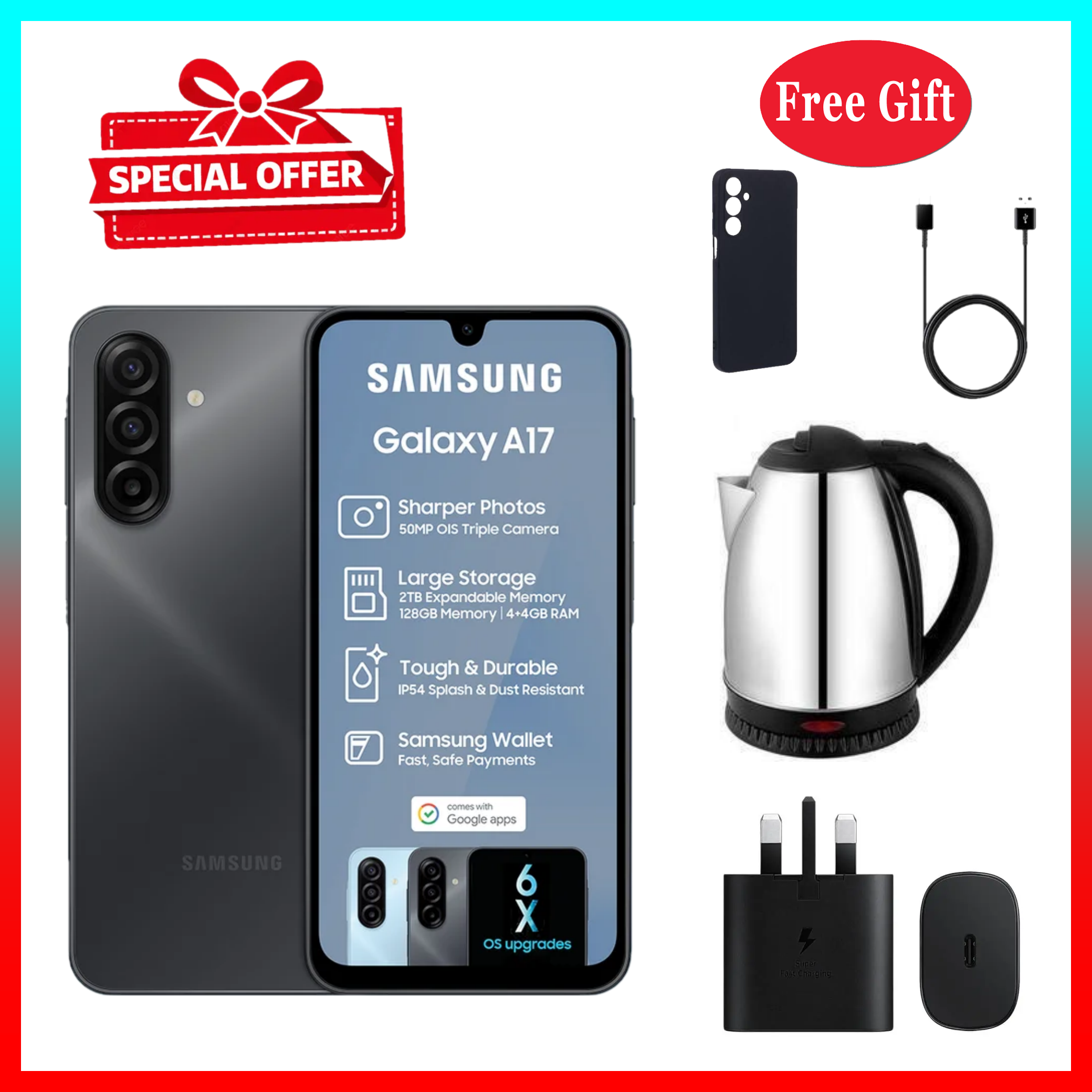 LIMITED TIME DEALS!!! Samsung Galaxy A17 256GB/128GB+4GB/6GB/8GB 6.7" Super AMOLED Display  50MP Triple Camera Android 15 5000mAh 25W Type-C  Samsung A17, A17 Samsung  ALL THE DISPLAYED GIFTS
