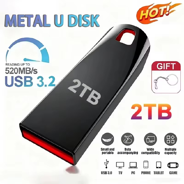 Storage Pen Drive USB3.2 520MB/s 2TB Flash Drive Sleek Durable Data Transfer 1TB 2TB U-Disk Large Capacity Super Mini Plug Play