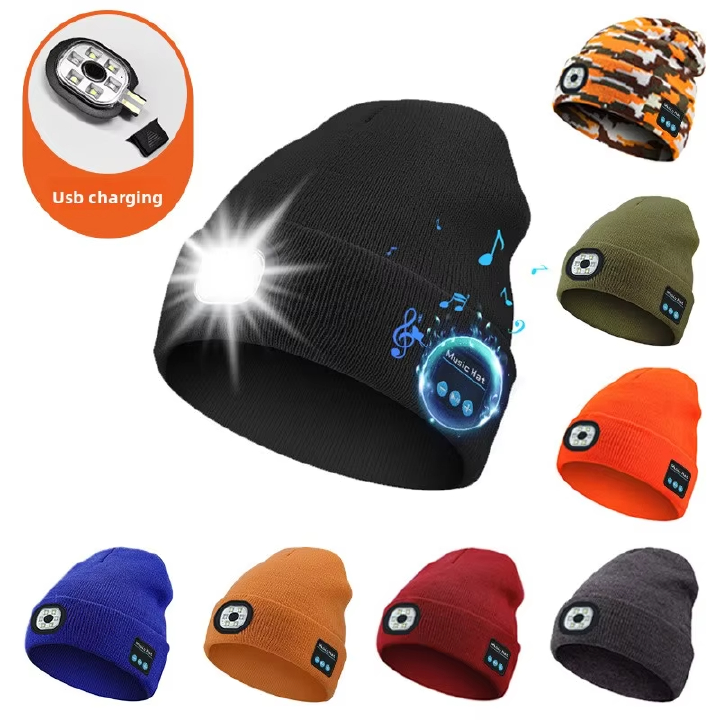 Bluetooth Music Charging LED Luminous Lighting Headlamp Knitted Hat Party Performance Hat Party Hat Sports Trends