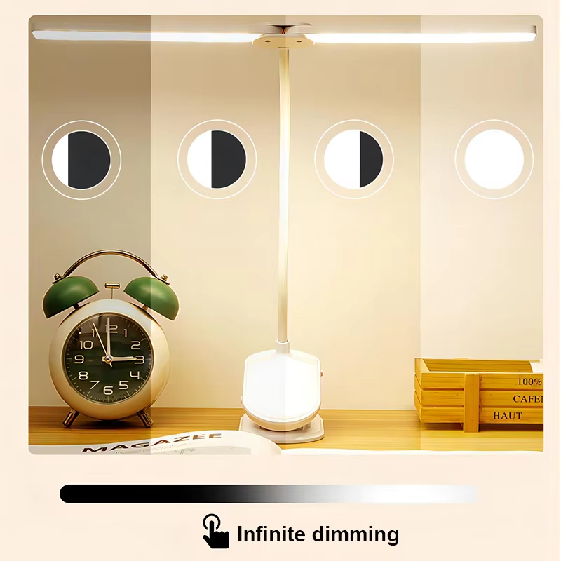 Double Head LED Reading Table Lamp Eye Protection Lights 3 Color Modes USB Rechargeable 360° Rotate Touch Control Home Office