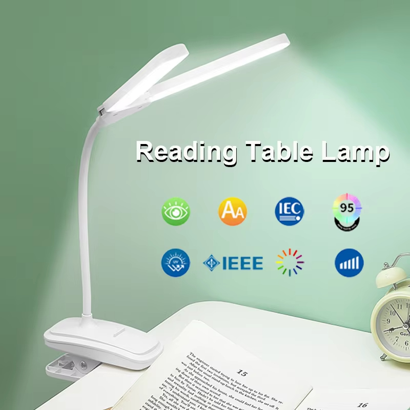 Double Head LED Reading Table Lamp Eye Protection Lights 3 Color Modes USB Rechargeable 360° Rotate Touch Control Home Office