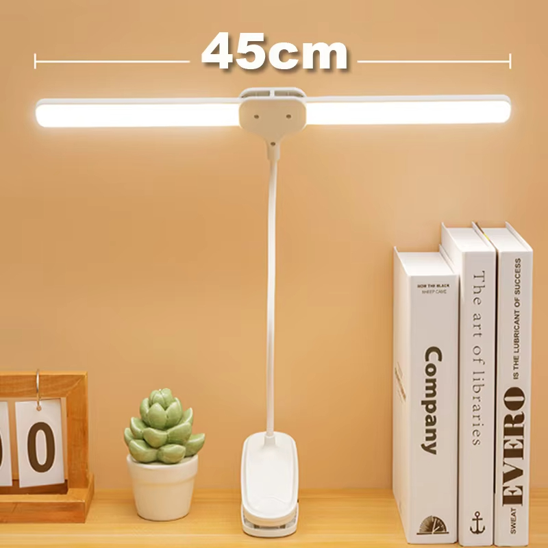 Double Head LED Reading Table Lamp Eye Protection Lights 3 Color Modes USB Rechargeable 360° Rotate Touch Control Home Office