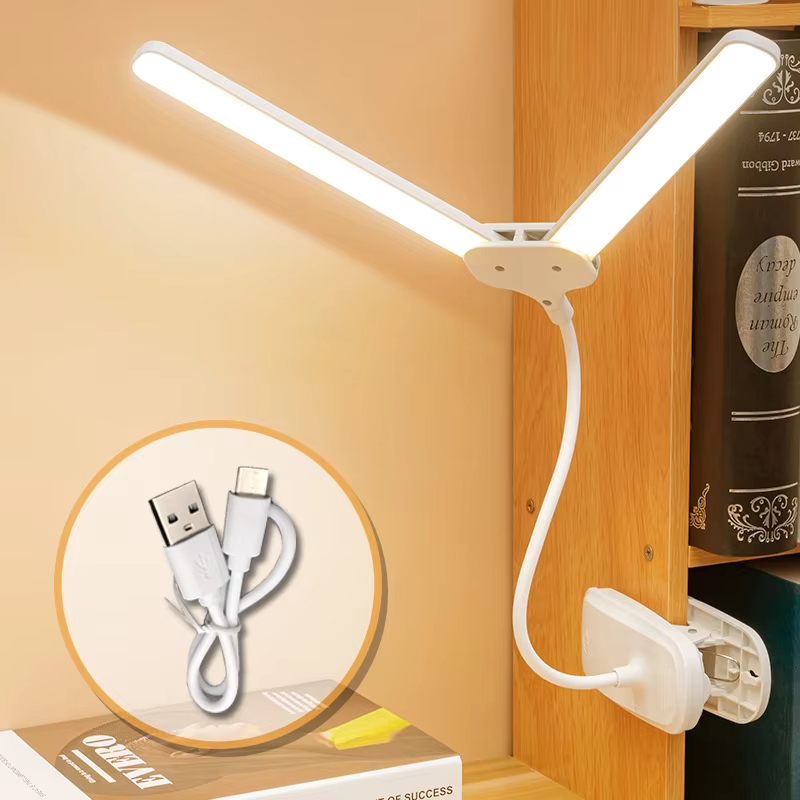 Double Head LED Reading Table Lamp Eye Protection Lights 3 Color Modes USB Rechargeable 360° Rotate Touch Control Home Office
