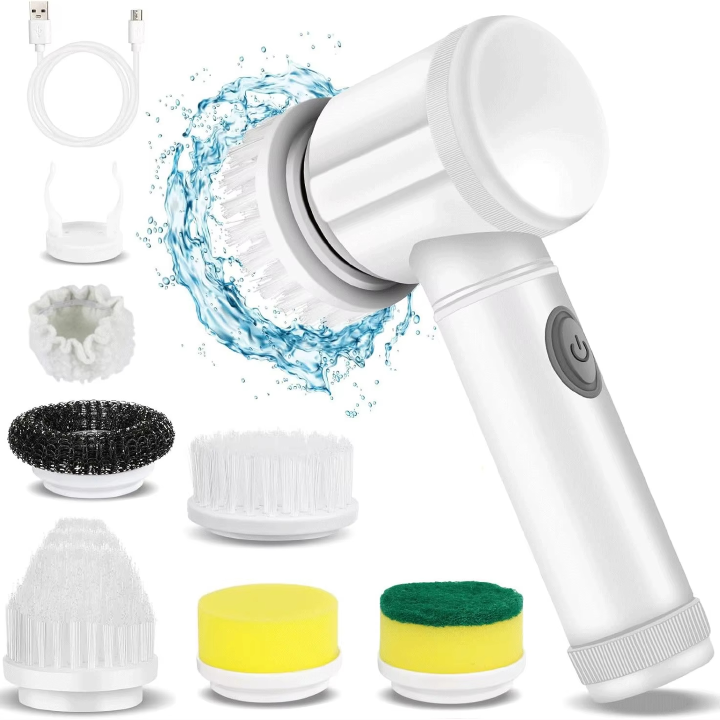 Handheld Electric Spin Scrubber, Rechargeable Cordless Cleaning Brush with 6 Replaceable Brush Heads for Kitchen Bathroom Tile S
