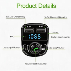 Car Bluetooth FM Transmitter X8 MP3 Player Dual USB Car Charger Adapter Wireless Music Receiver Hands Free Calling Device
