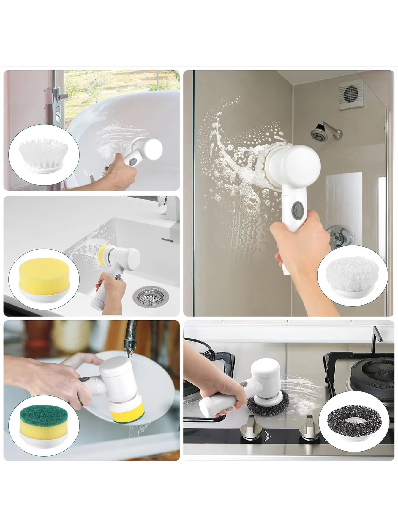 Handheld Electric Spin Scrubber, Rechargeable Cordless Cleaning Brush with 6 Replaceable Brush Heads for Kitchen Bathroom Tile S