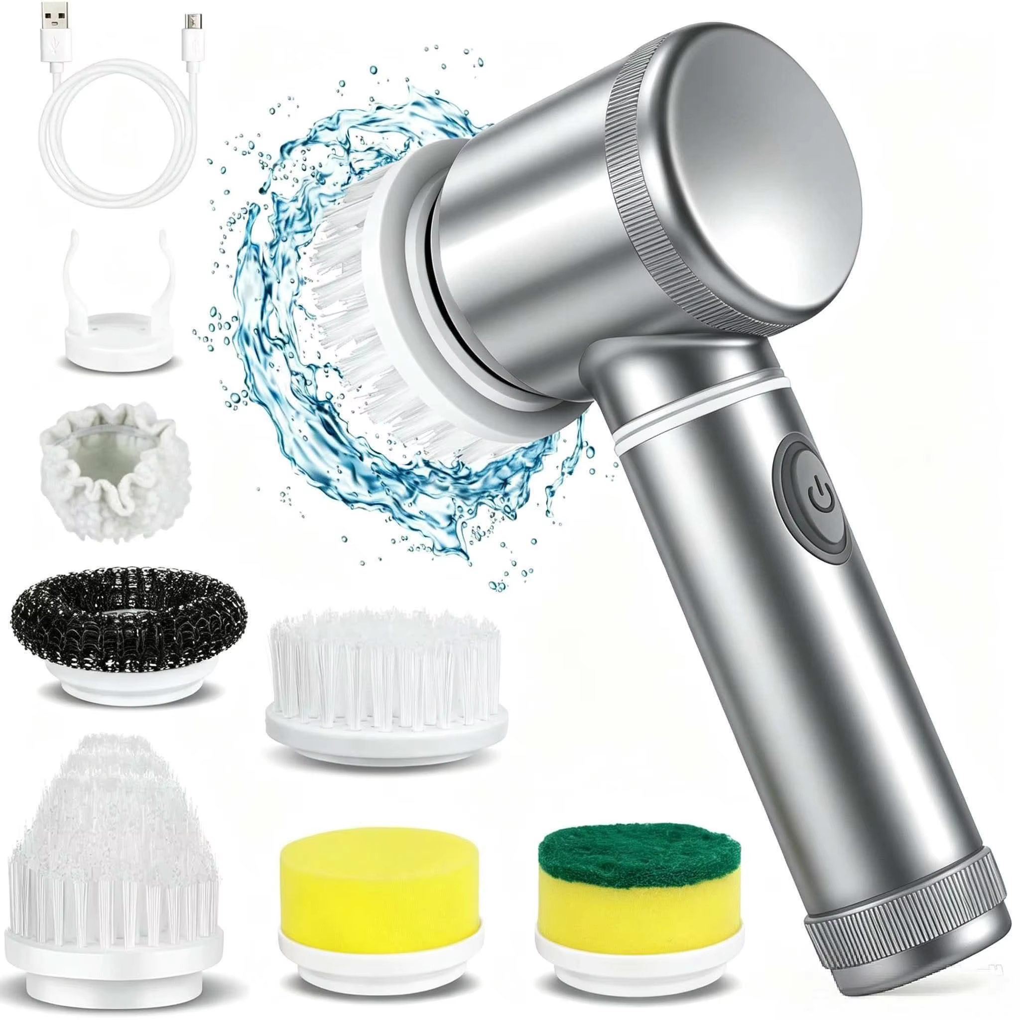 Handheld Electric Spin Scrubber, Rechargeable Cordless Cleaning Brush with 6 Replaceable Brush Heads for Kitchen Bathroom Tile S
