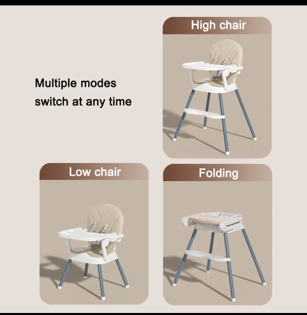 3 In 1 Feeding Chair Baby High Chair with Cushion Can Work As High Chair, Low Chair And Booster Chair On The Dinning Table Can Hold Up to 50KGS Suitable For 6 Months to 4 years