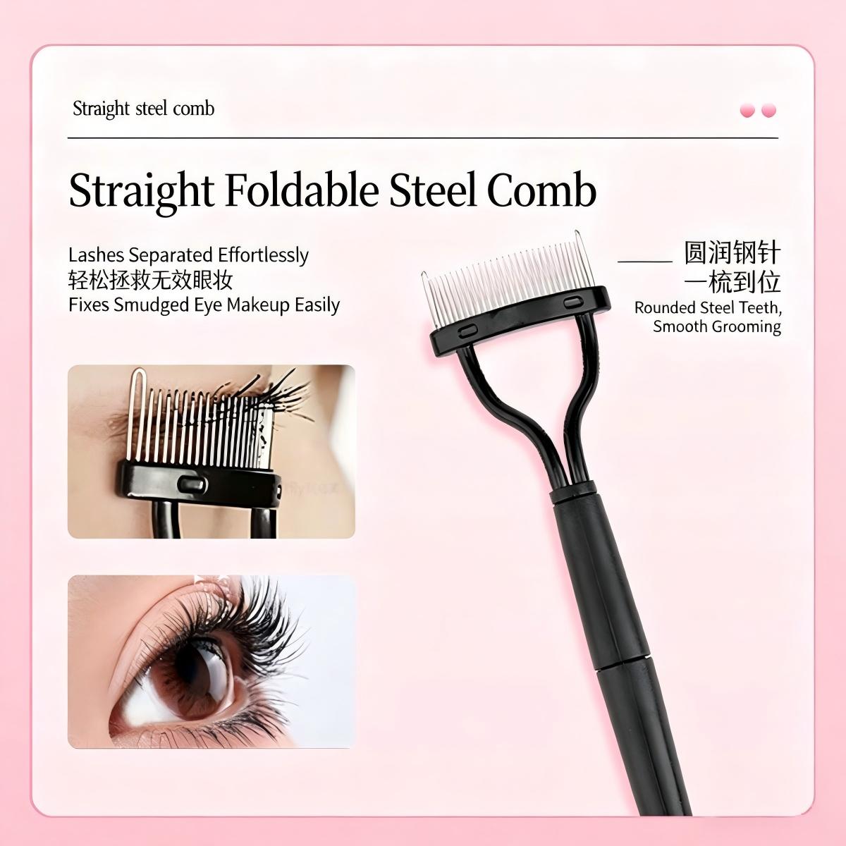 Non-Painful Portable Foldable Steel Double-Head Comb Eyelash Curler 3/4-Piece Set view 3