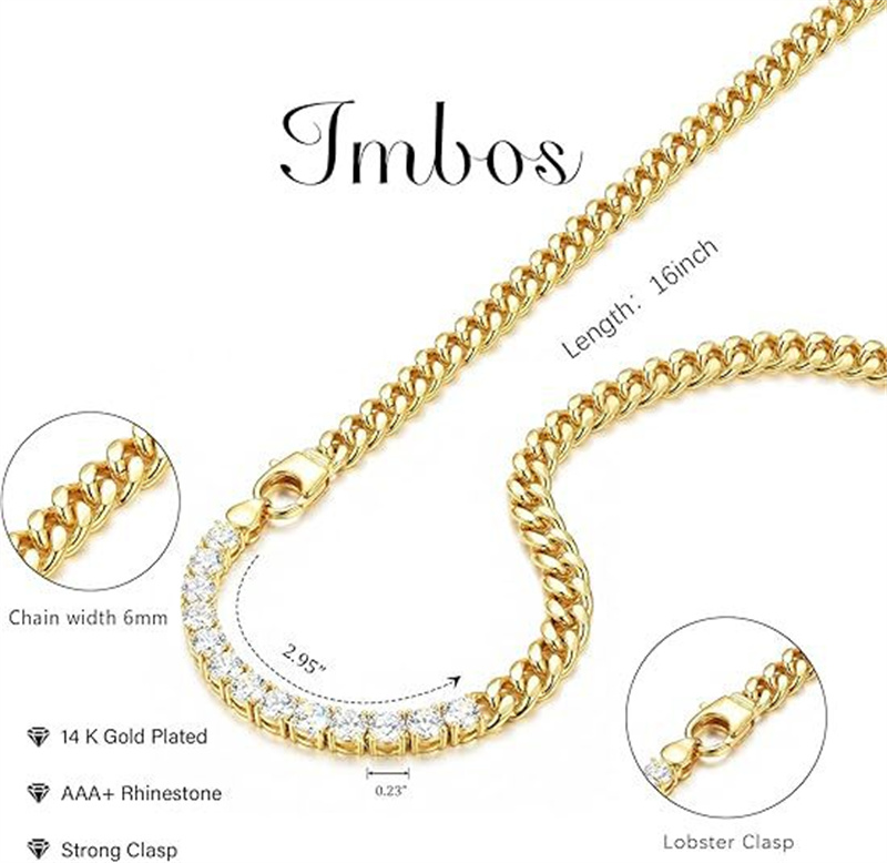 Titanium Steel Two Tone Cuban Link Zircon Tennis Chain Necklace Minimalist Luxury Personality Couple Clavicle Chain Trendy Men Women Daily Street Fashion Jewelry Accessory